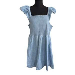 Old Navy Womens Light Wash Country Denim Smocked Ruffle Mini Dress XL Prairie
